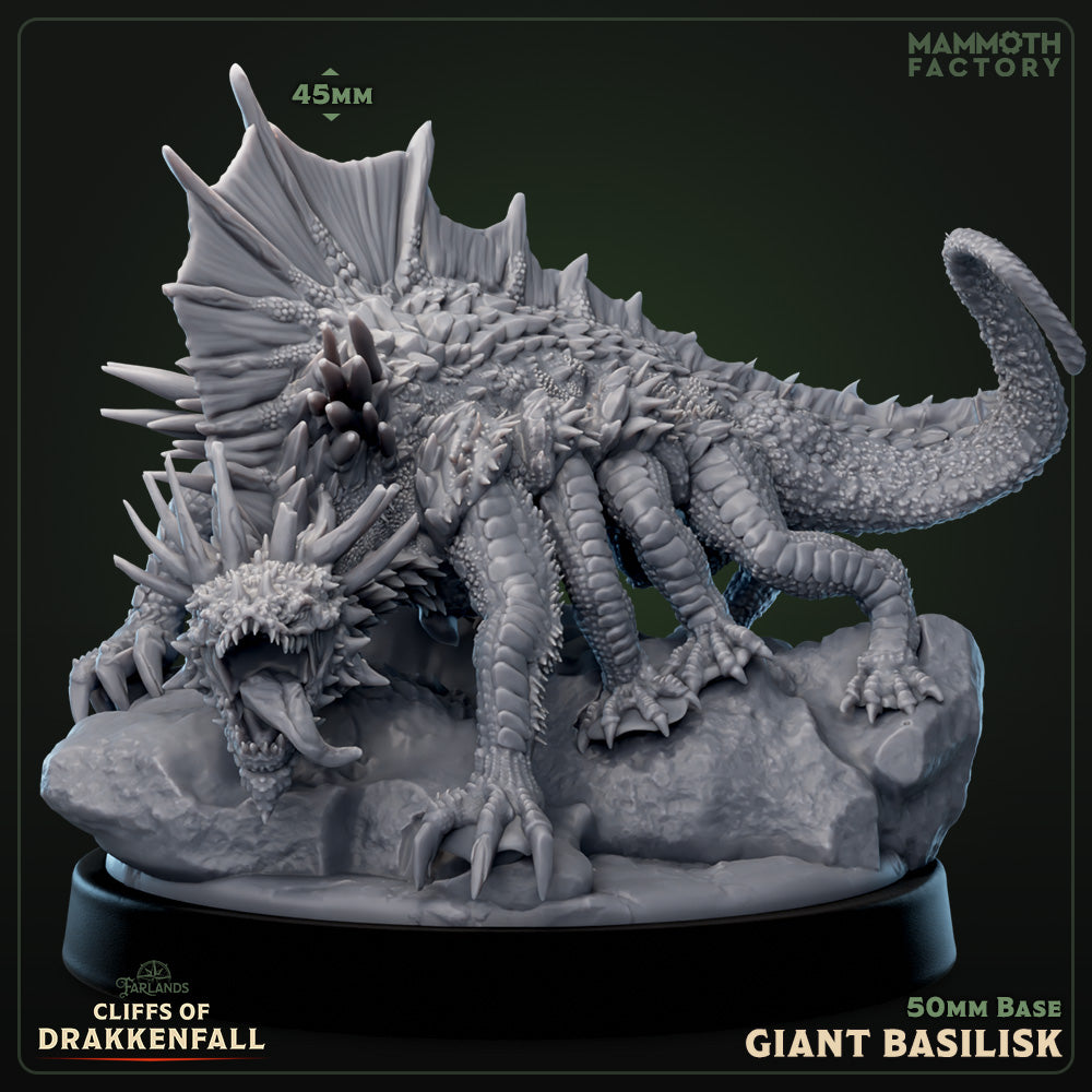Image shows a 3D render of a basilisk gaming miniature.