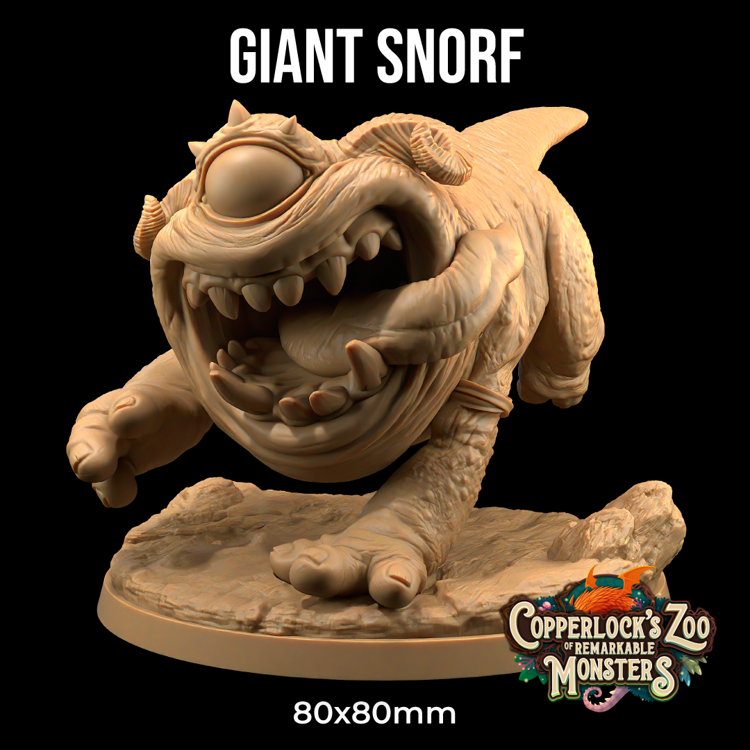 Image shows a 3D render of a gaming miniature of a cyclops dog-like monster running with their tongue out