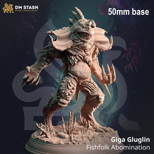 Image shows a 3D render of a fish horror gaming miniature
