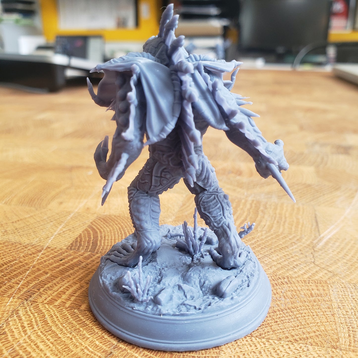 Image shows an example of a 3D printed fishfolk horror gaming miniature printed in-house at All Systems Go