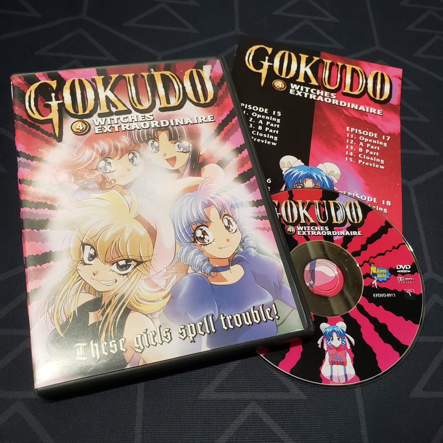 Image shows the case, insert & disc for the Volume 4: Witches Extraordinaire episode disc of the anime TV series Gokudo on DVD