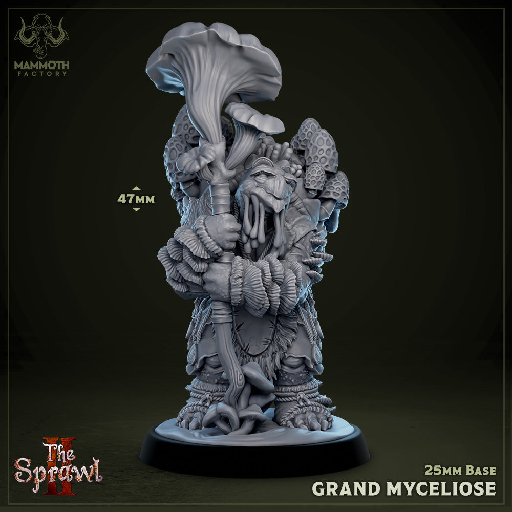 Image shows a 3D render of a mushroom man gaming miniature holding a mushroom staff