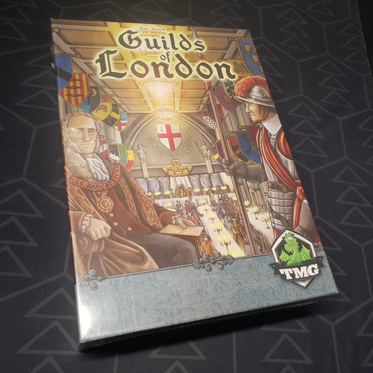 Image shows the front cover of the box of the Guilds of London board game