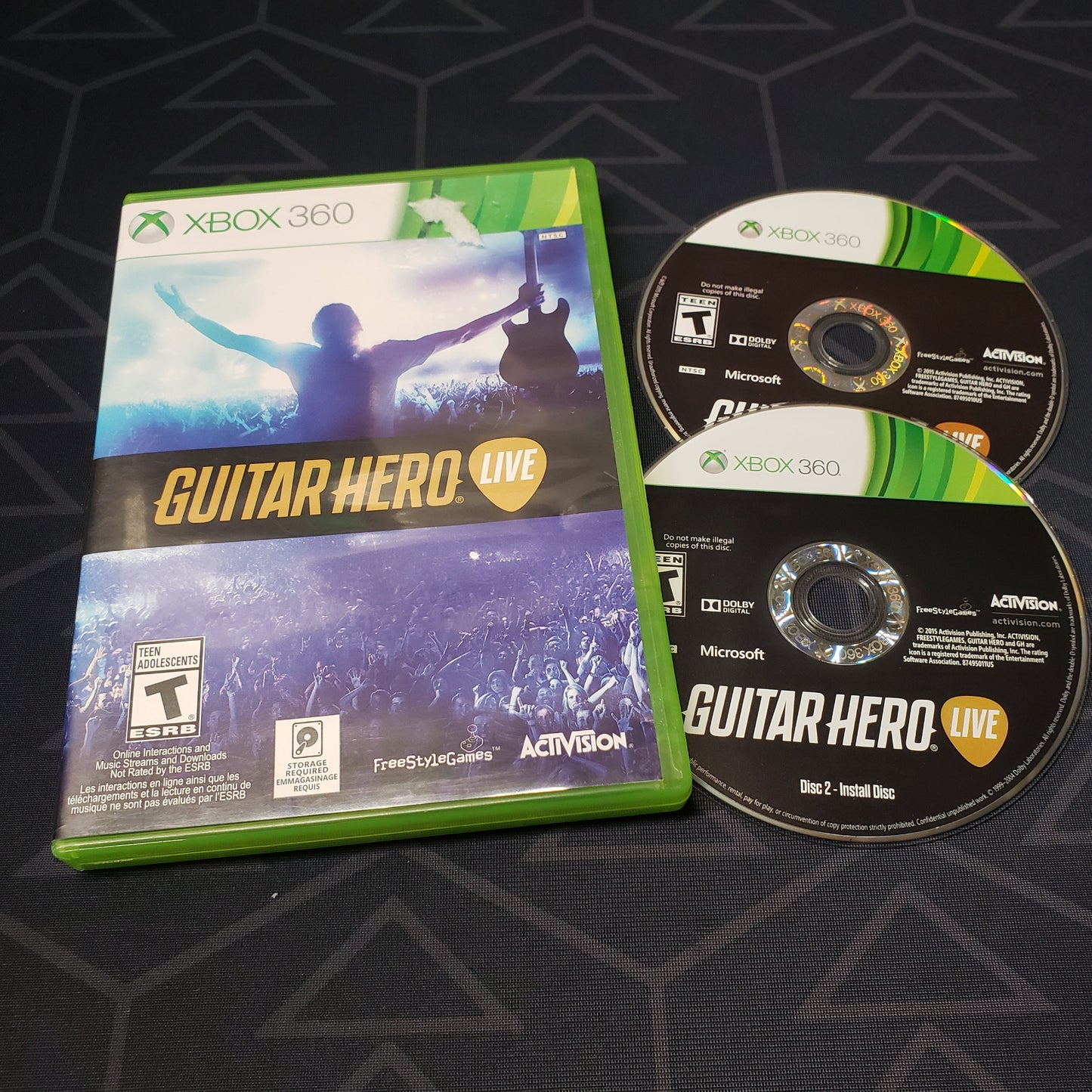 Image shows the case & two discs for the video game Guitar Hero Live for Xbox 360