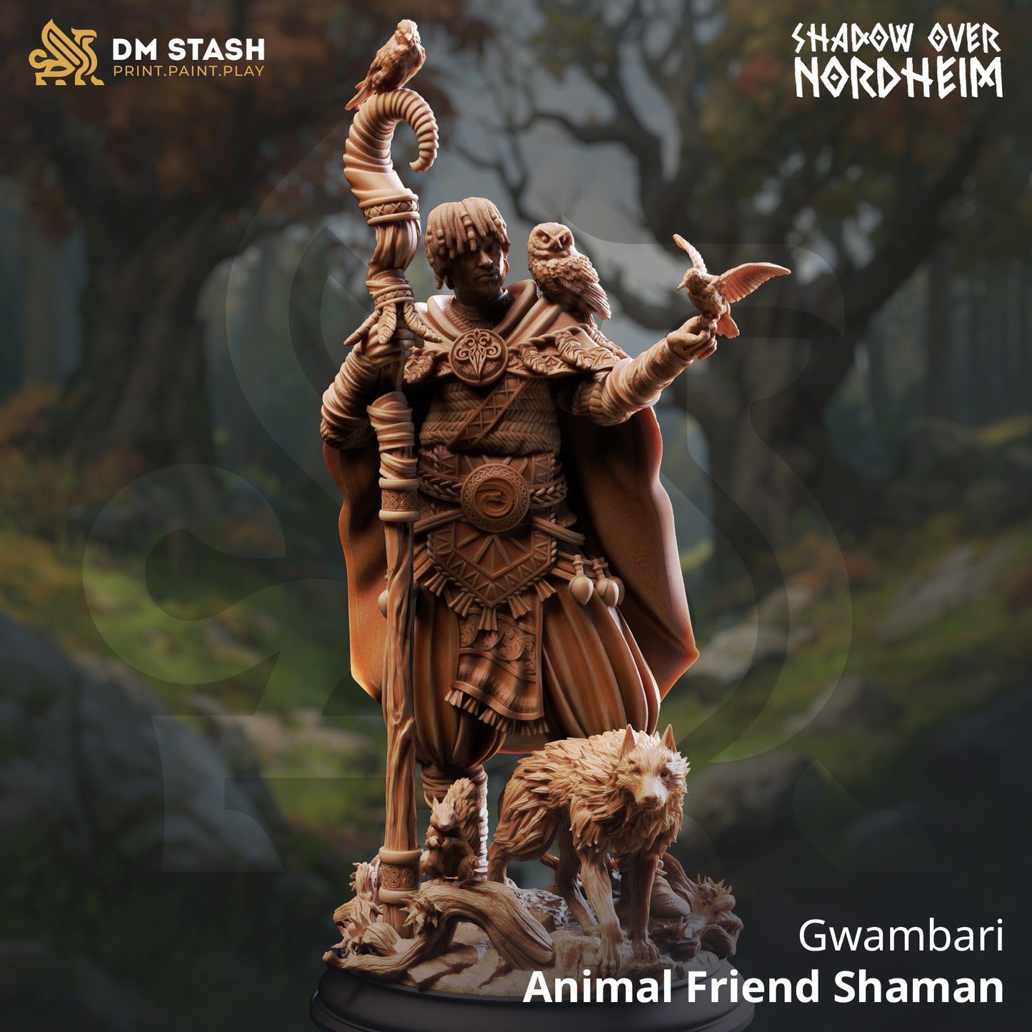 Image shows a 3D render of a human beastmaster gaming miniature.