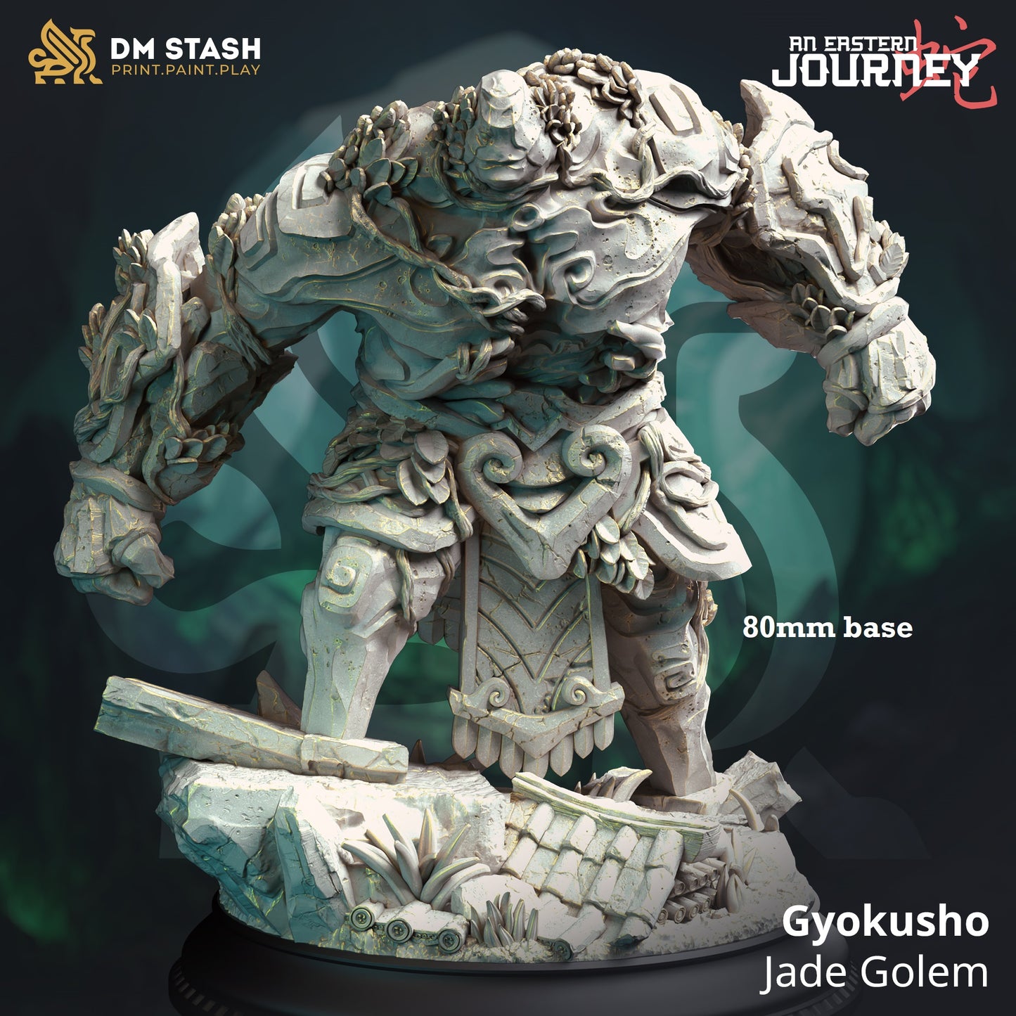 Image shows a 3D render of a stone golem gaming miniature