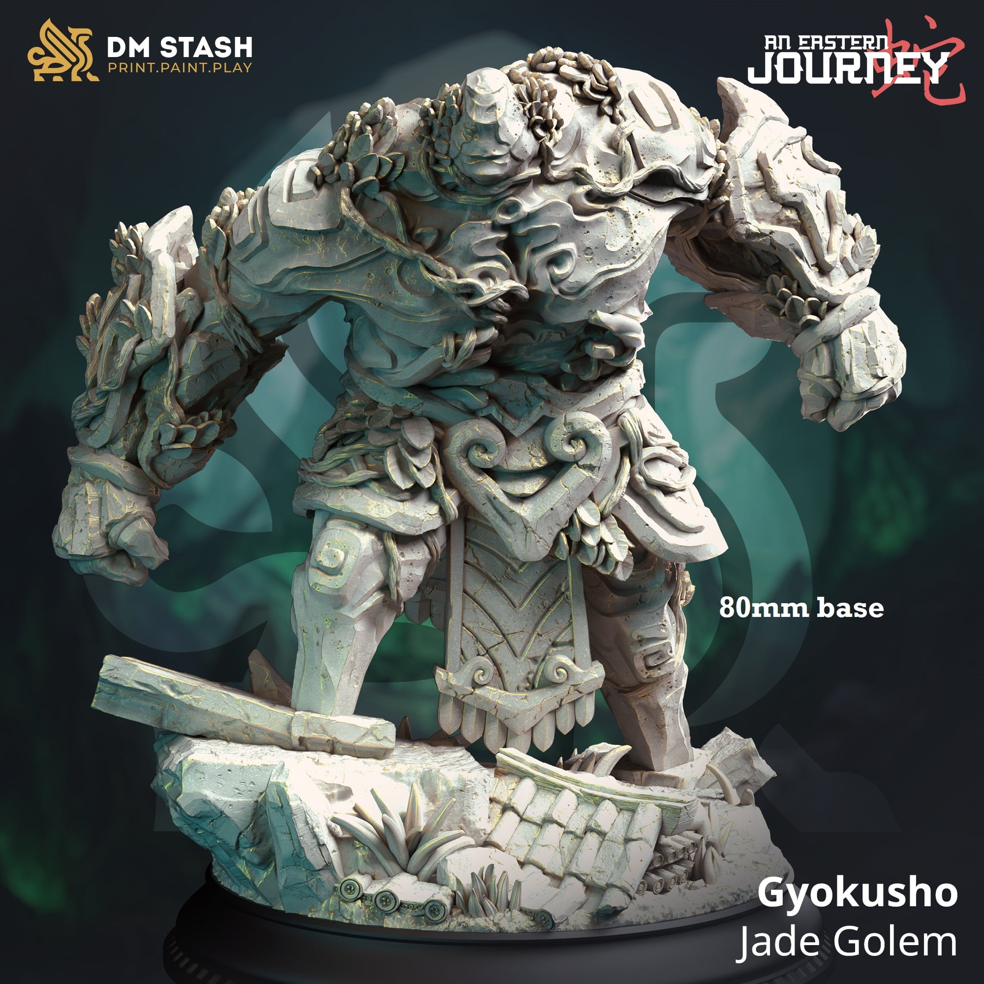 Image shows a 3D render of a stone golem gaming miniature