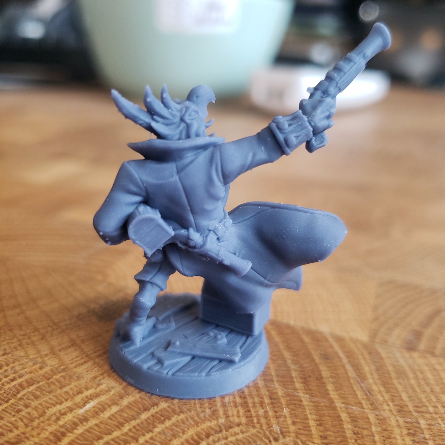 Image shows an example of a 3D printed bird pirate miniature printed in-house at All Systems Go