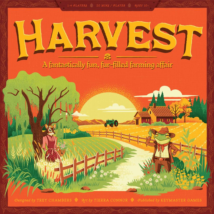 Image shows the front cover of the box of the Harvest board game