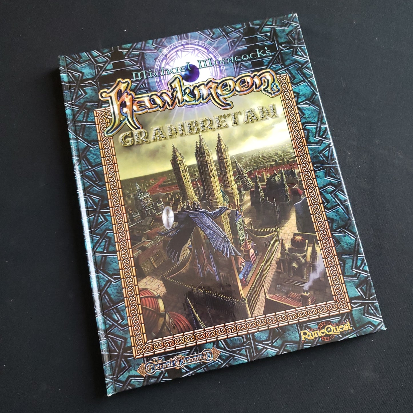 Image shows the front cover of the Hawkmoon: Granbretan roleplaying game book