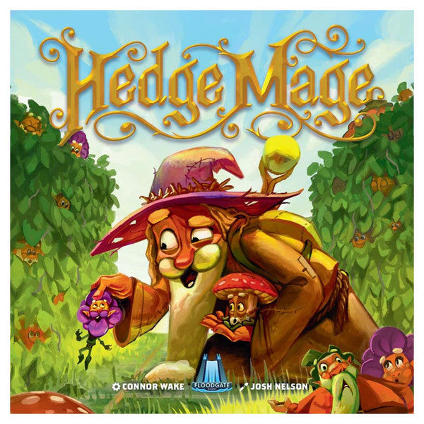 Image shows the front cover of the box for the Hedge Mage board game