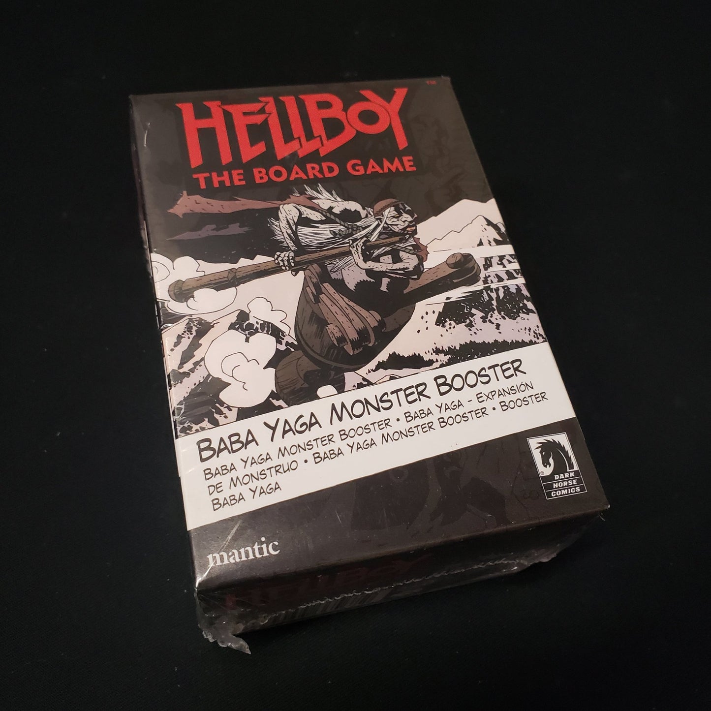 Image shows the front cover of the box of the Baba Yaga Monster Booster for Hellboy: The Board Game