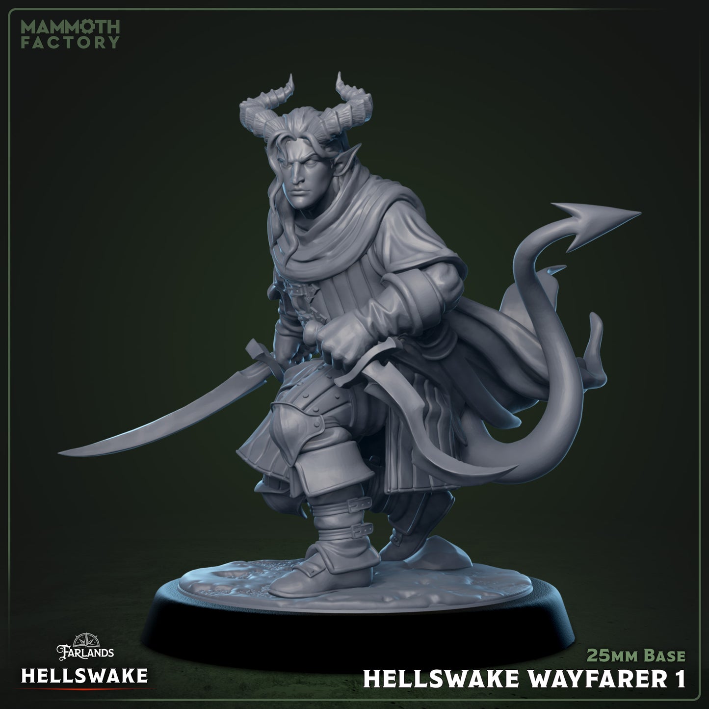 Image shows a 3D render of a tiefling rogue gaming miniature.