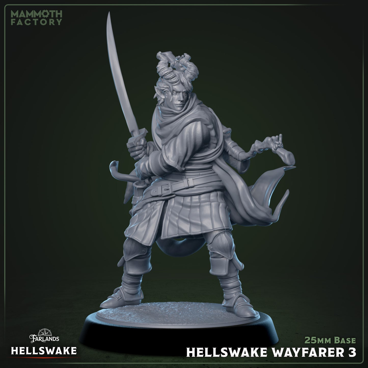Image shows a 3D render of a tiefling rogue gaming miniature.