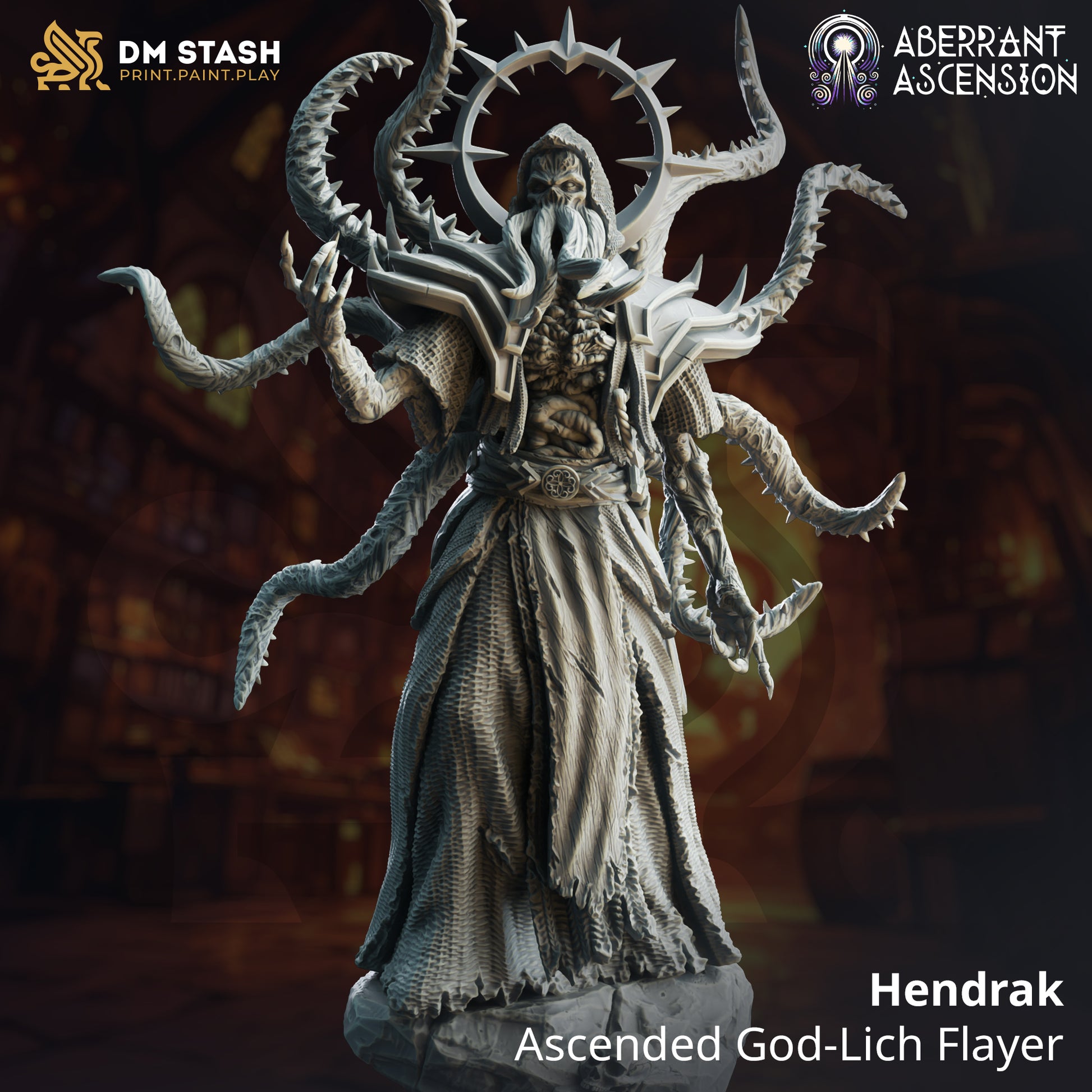 Image shows a 3D render of an undead lich mindflayer gaming miniature