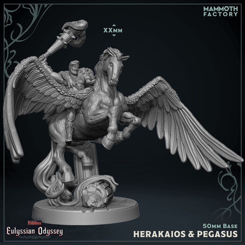 Image shows a 3D render of a mounted pegasus gaming miniature.