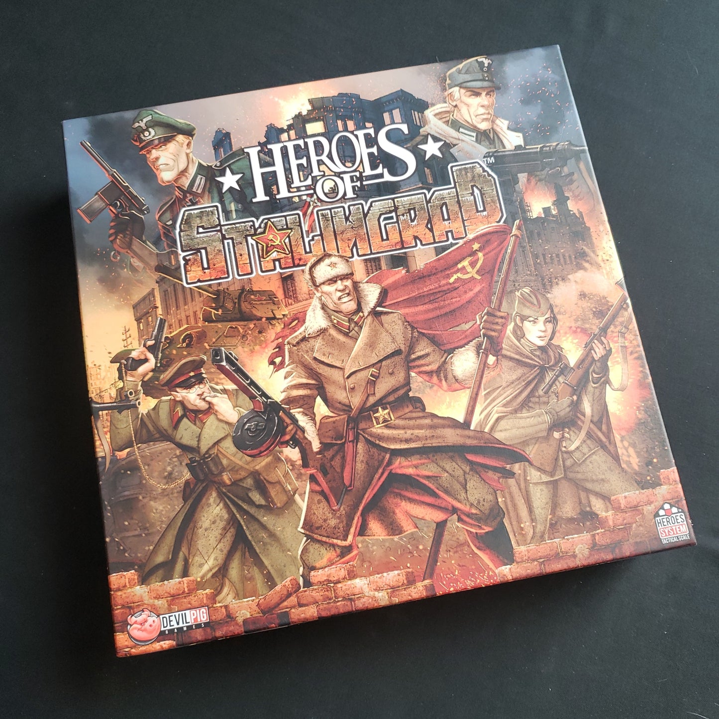 Image shows the front cover of the box of the Heroes of Stalingrad board game