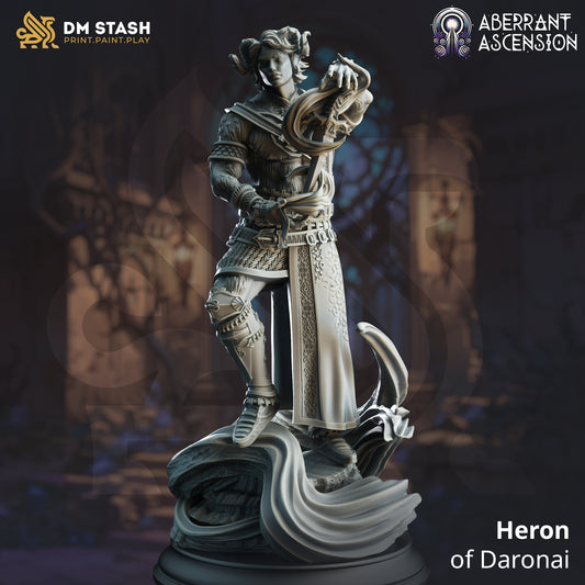 Image shows a 3D render of a nosmeni mage gaming miniature, standing on a magic wave and conjuring a spell