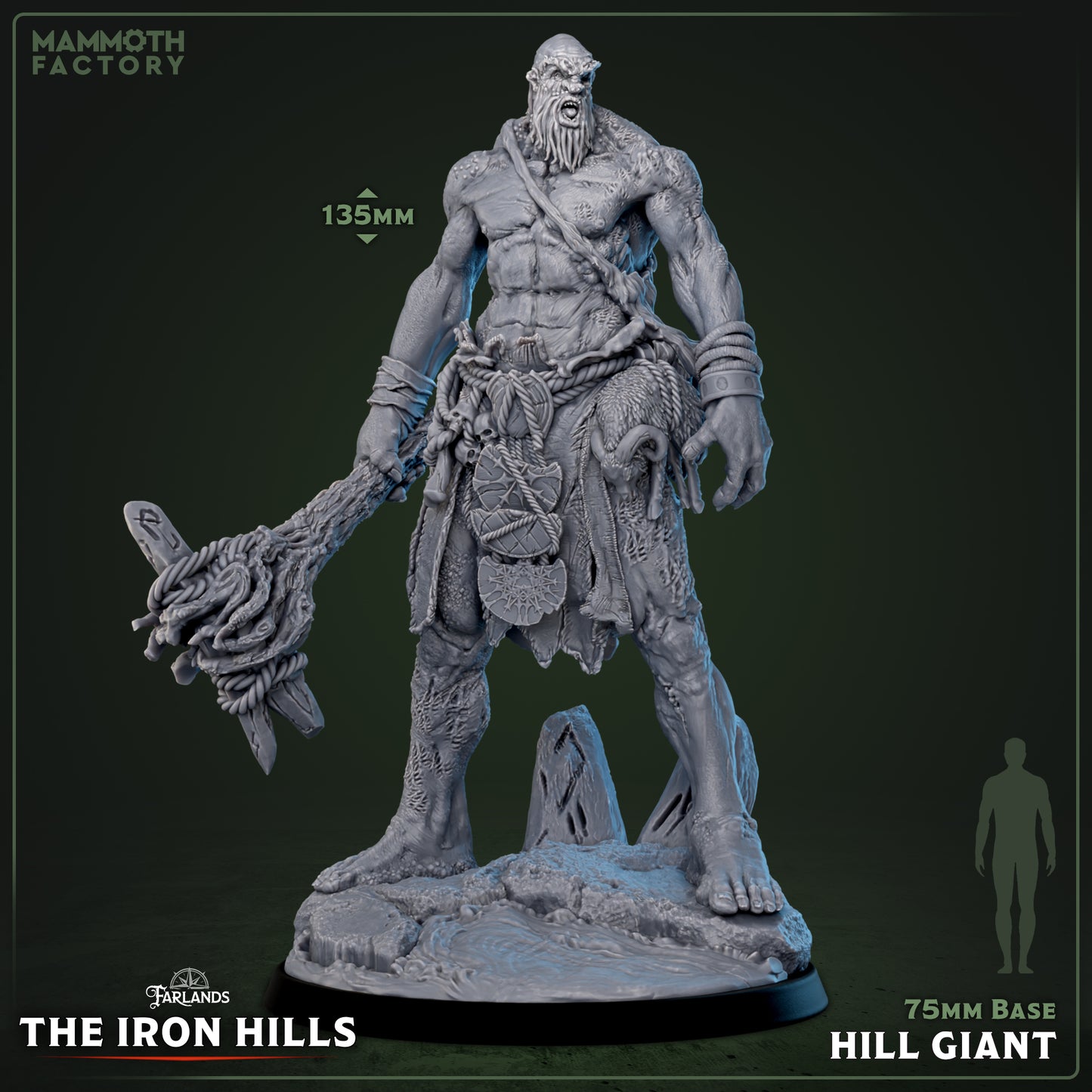Image shows a 3D render of a hill giant gaming miniature.