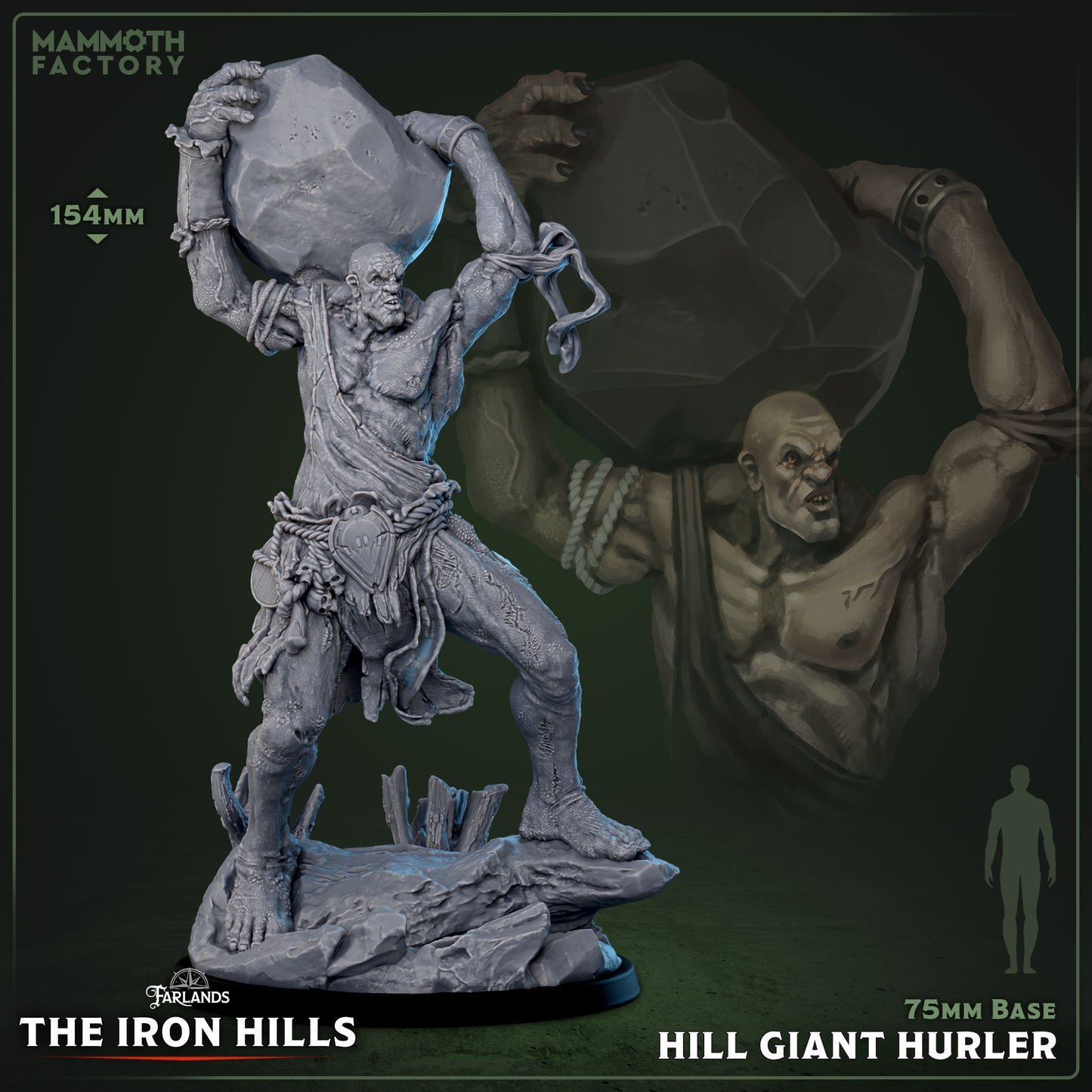 Image shows a 3D render of a hill giant gaming miniature.