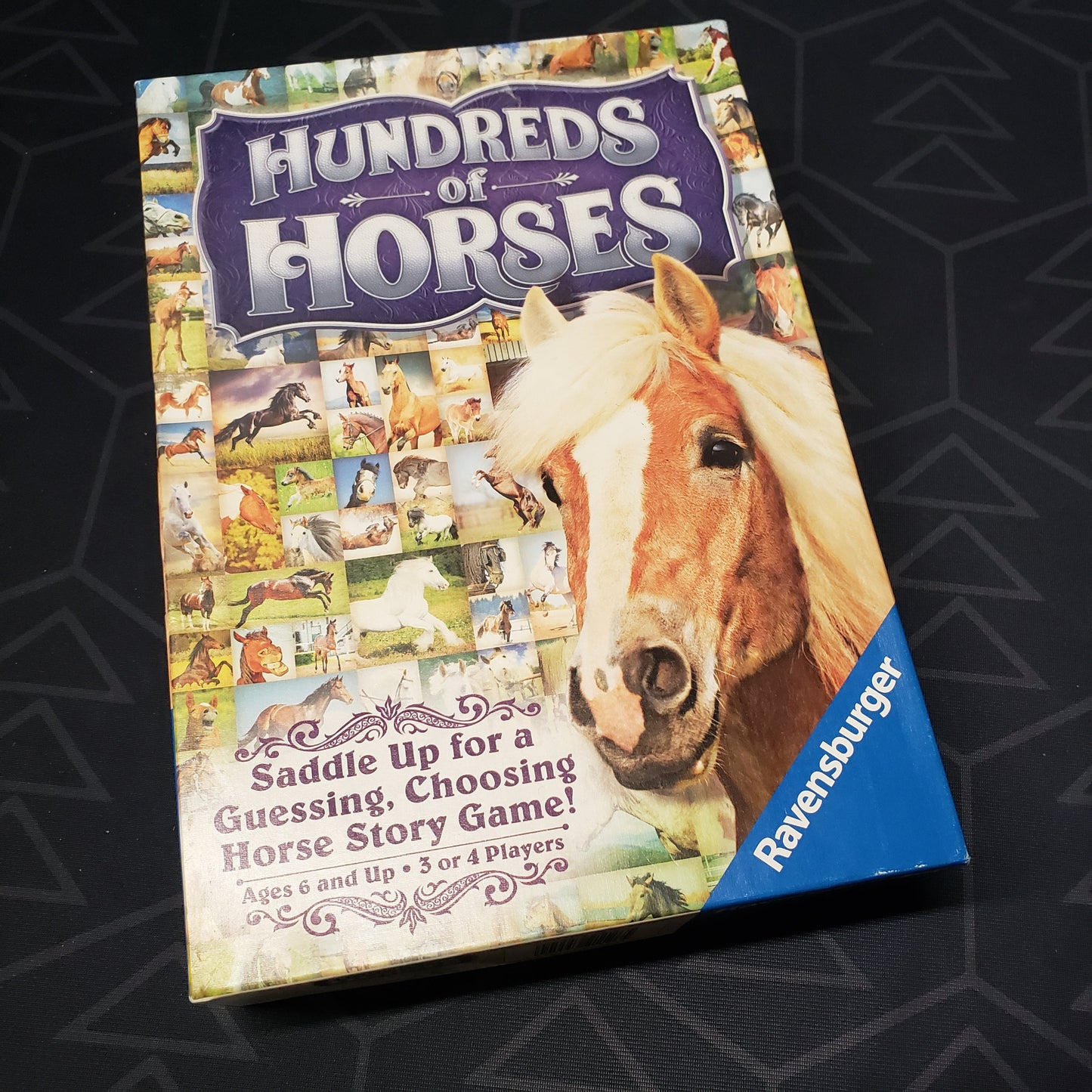 Image shows the front cover of the box for the Hundreds of Horses card game