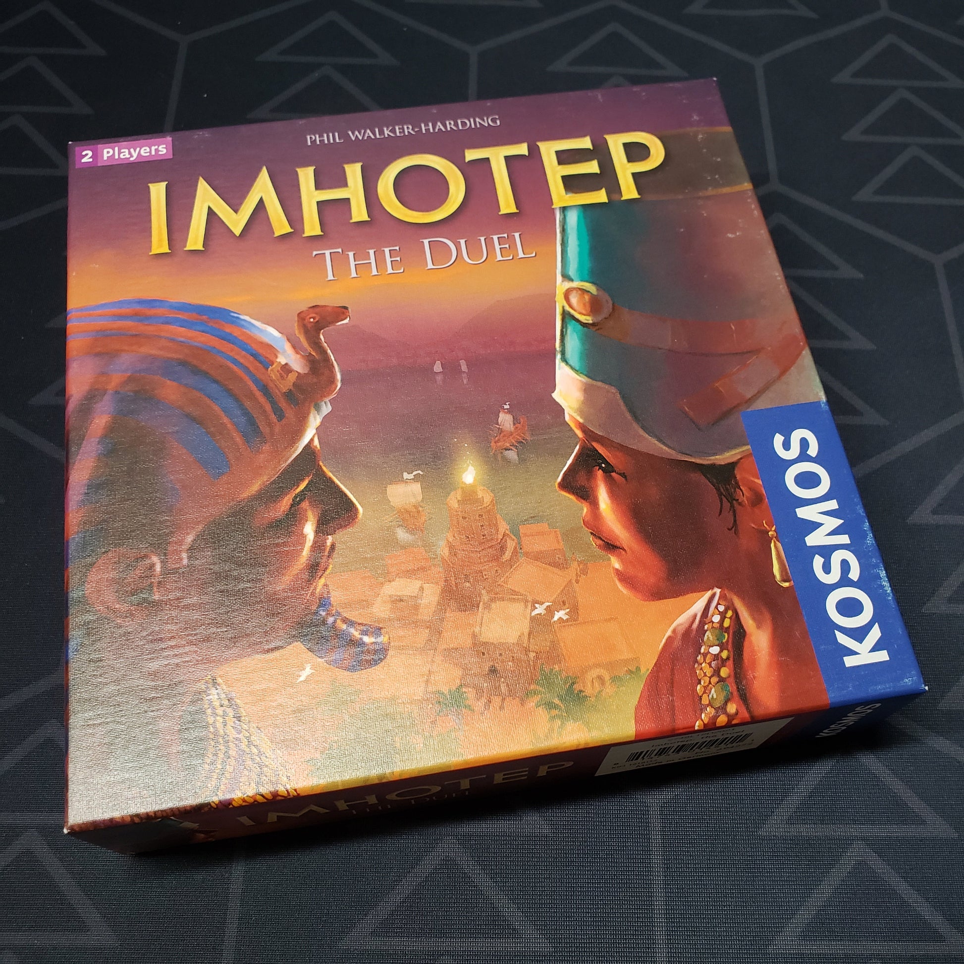 Image shows the front cover of the box for the Imhotep: The Duel board game