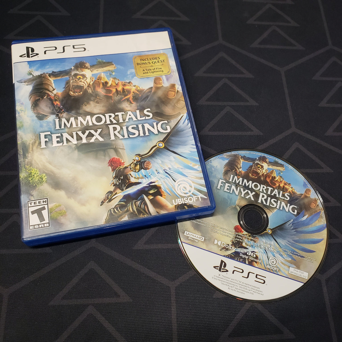 Image shows the case and disc for the video game Immortals Fenyx Rising for Playstation 5