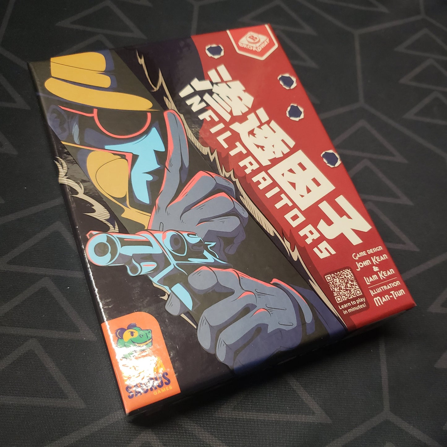 Image shows the front cover of the box for the Infiltraitors card game