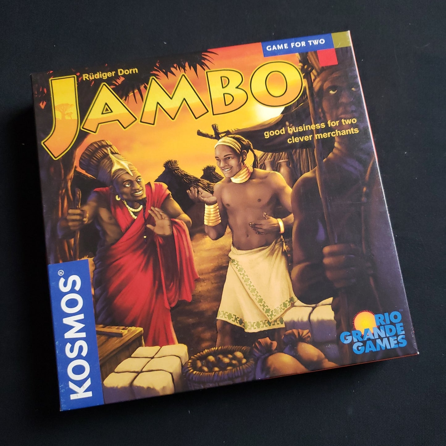 Image shows the front cover of the box of the Jambo card game