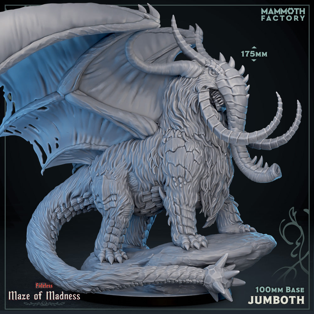 Image shows a 3D render of a wooly mammoth dragon gaming miniature.