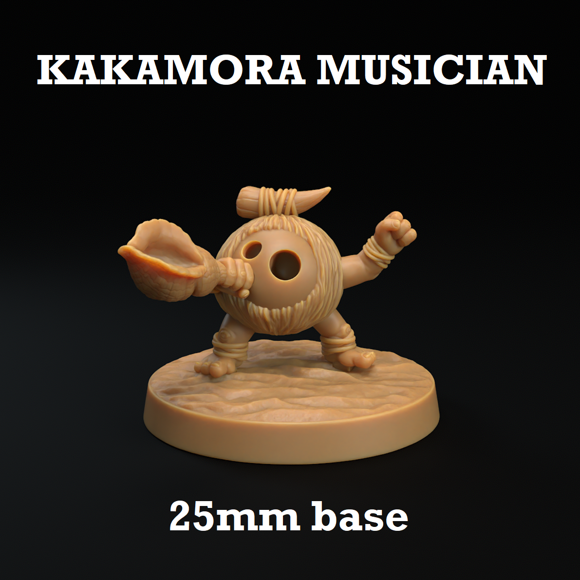 Image shows a 3D render of a coconut bugler gaming miniature.