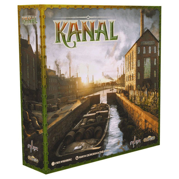 Image shows the front cover of the box for the Kanal board game