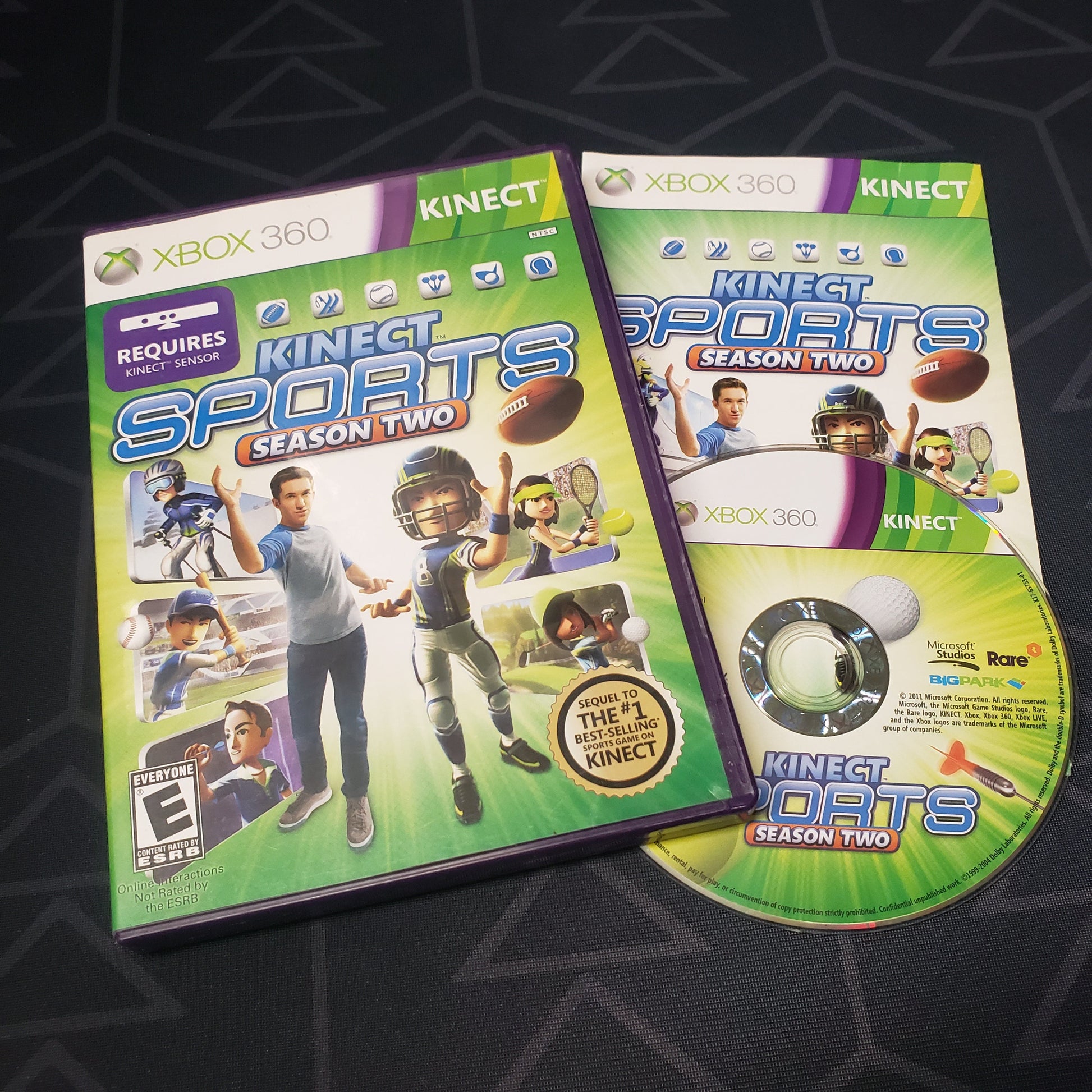 Image shows the case, manual & disc for the video game Kinect Sports: Season 2 for Xbox 360