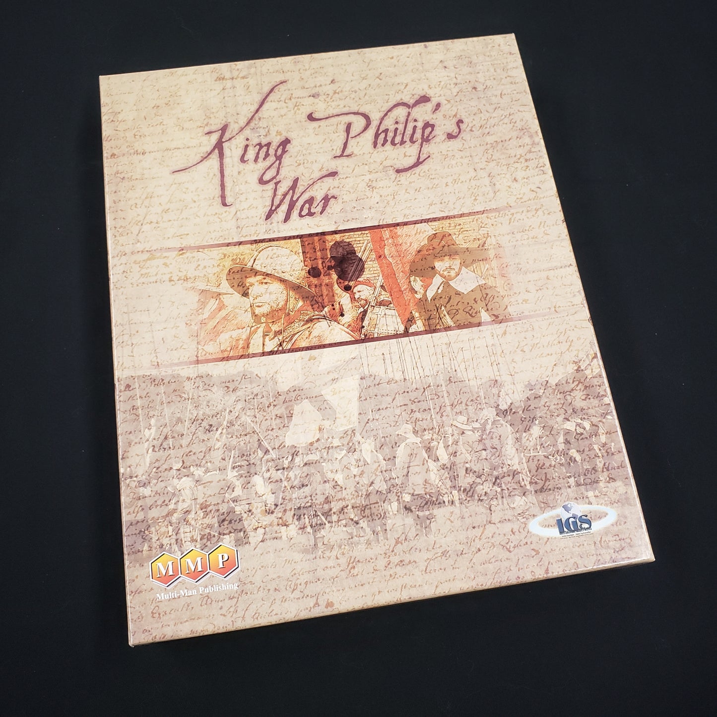 Image shows the front cover of the box of the King Philip's War board game