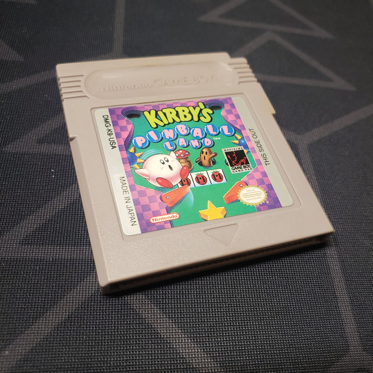 Image shows the front of the cartridge for the video game Kirby's Pinball Land for Nintendo Game Boy