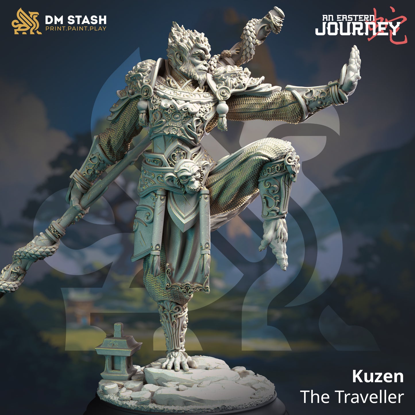 Image shows a 3D render of a monkey king gaming miniature