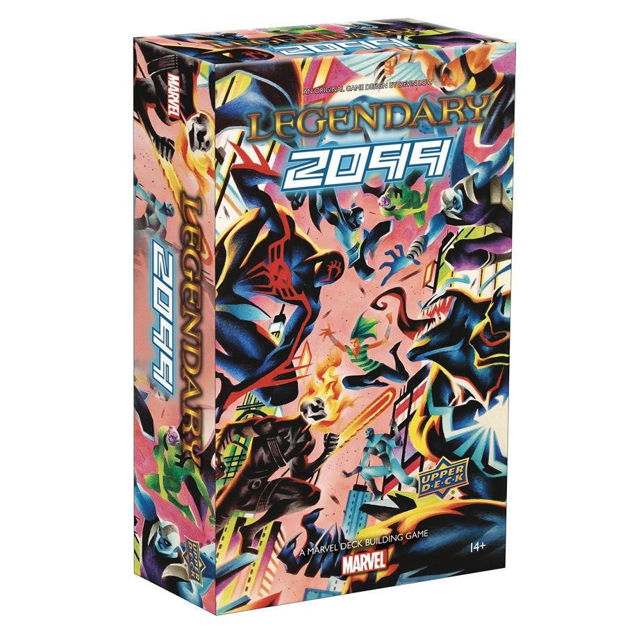 Image shows the front of the box for the 2099 expansion for the card game Legendary Marvel