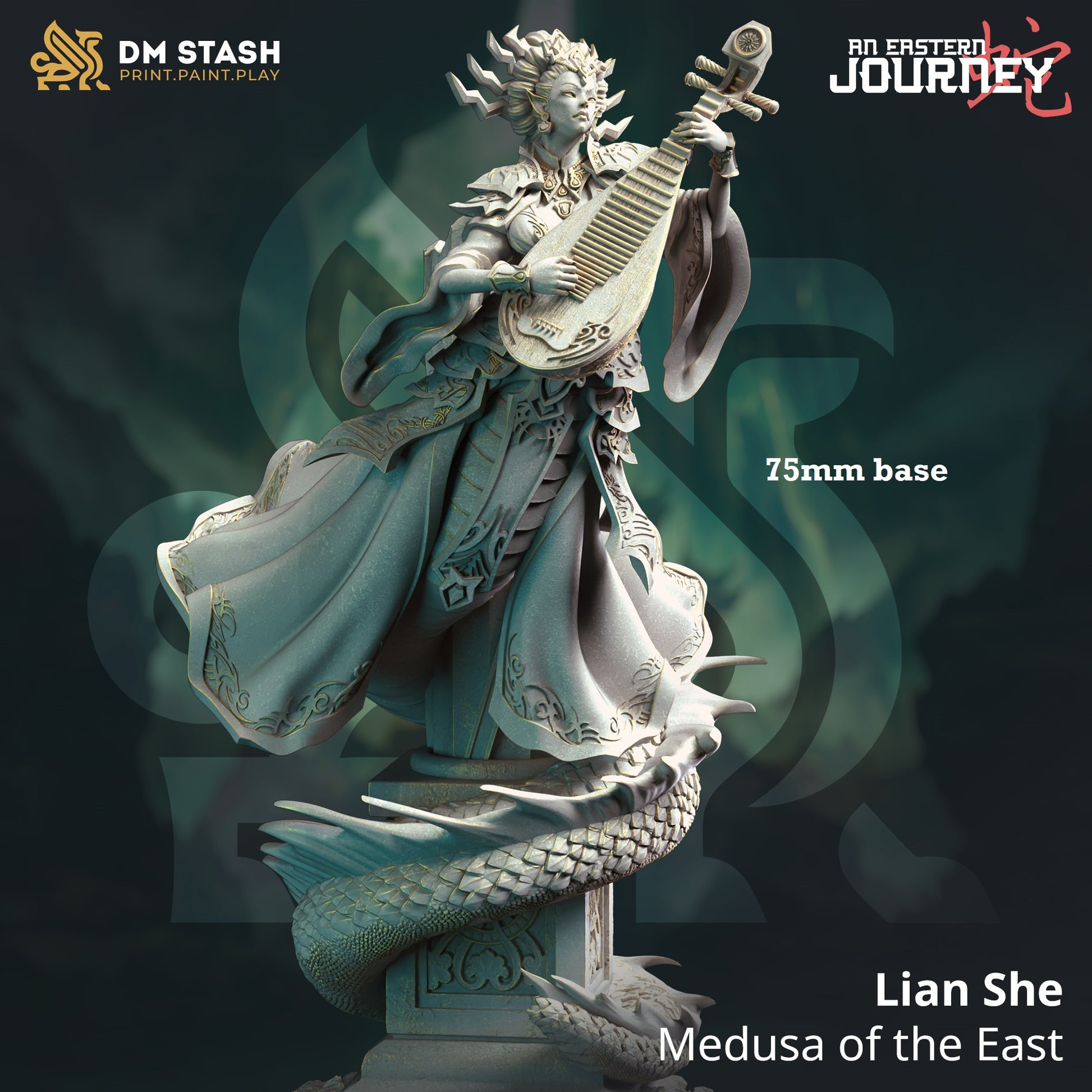 Image shows a 3D render of a monster maiden gaming miniature