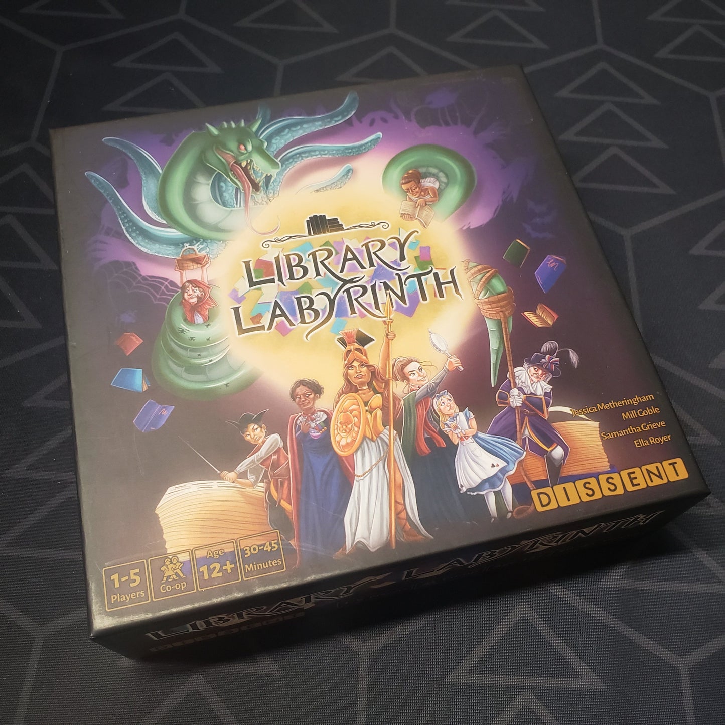 Image shows the front cover of the box for the Library Labyrinth board game