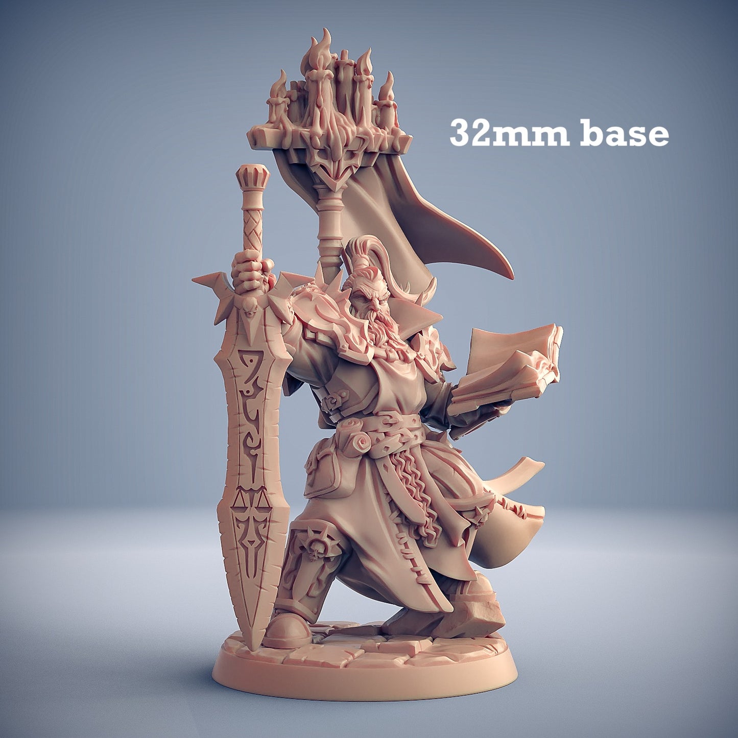 Image shows a 3D render of a human battlemage gaming miniature.