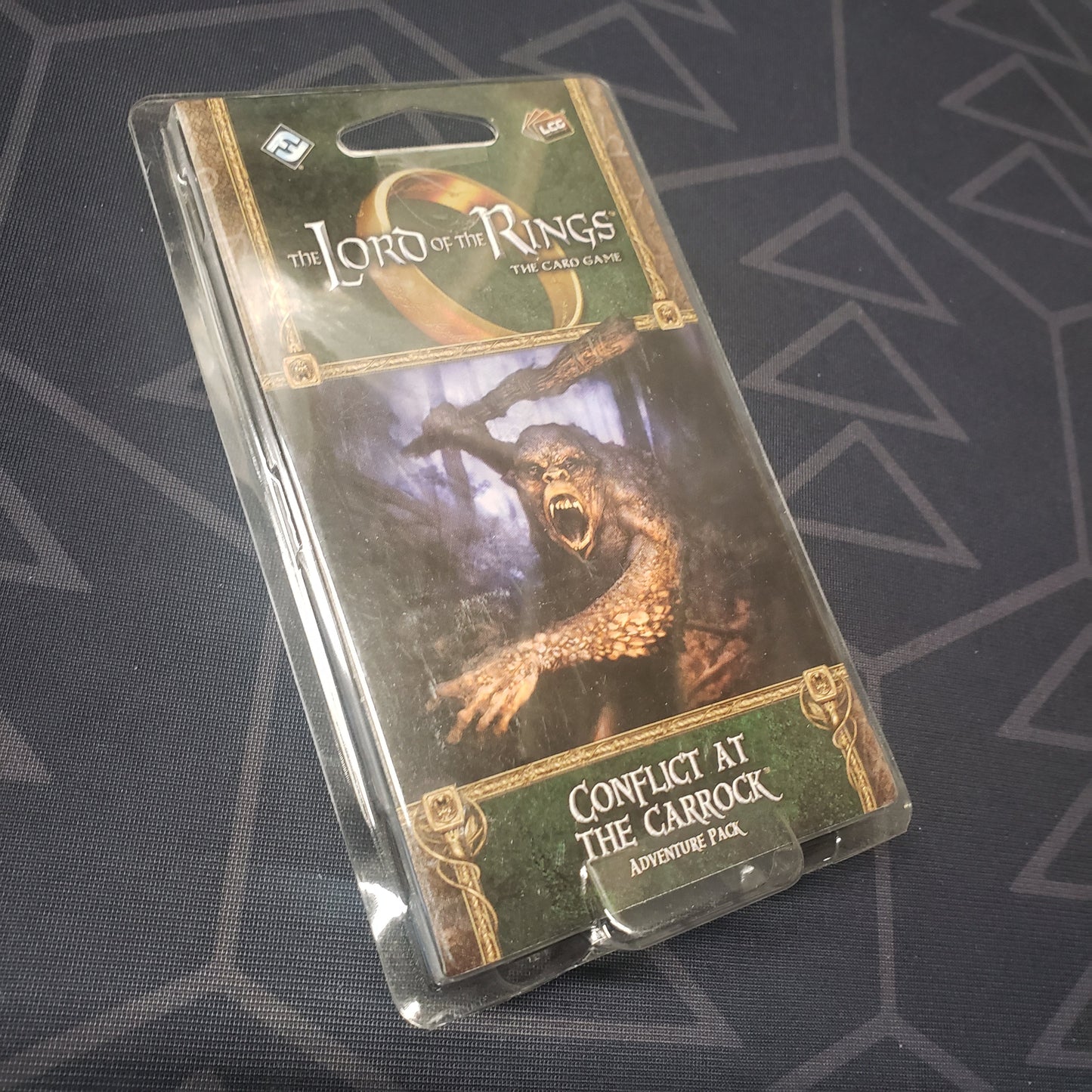 Image shows the front of the package for the Conflict at the Carrock Adventure Pack for the Lord of the Rings card game
