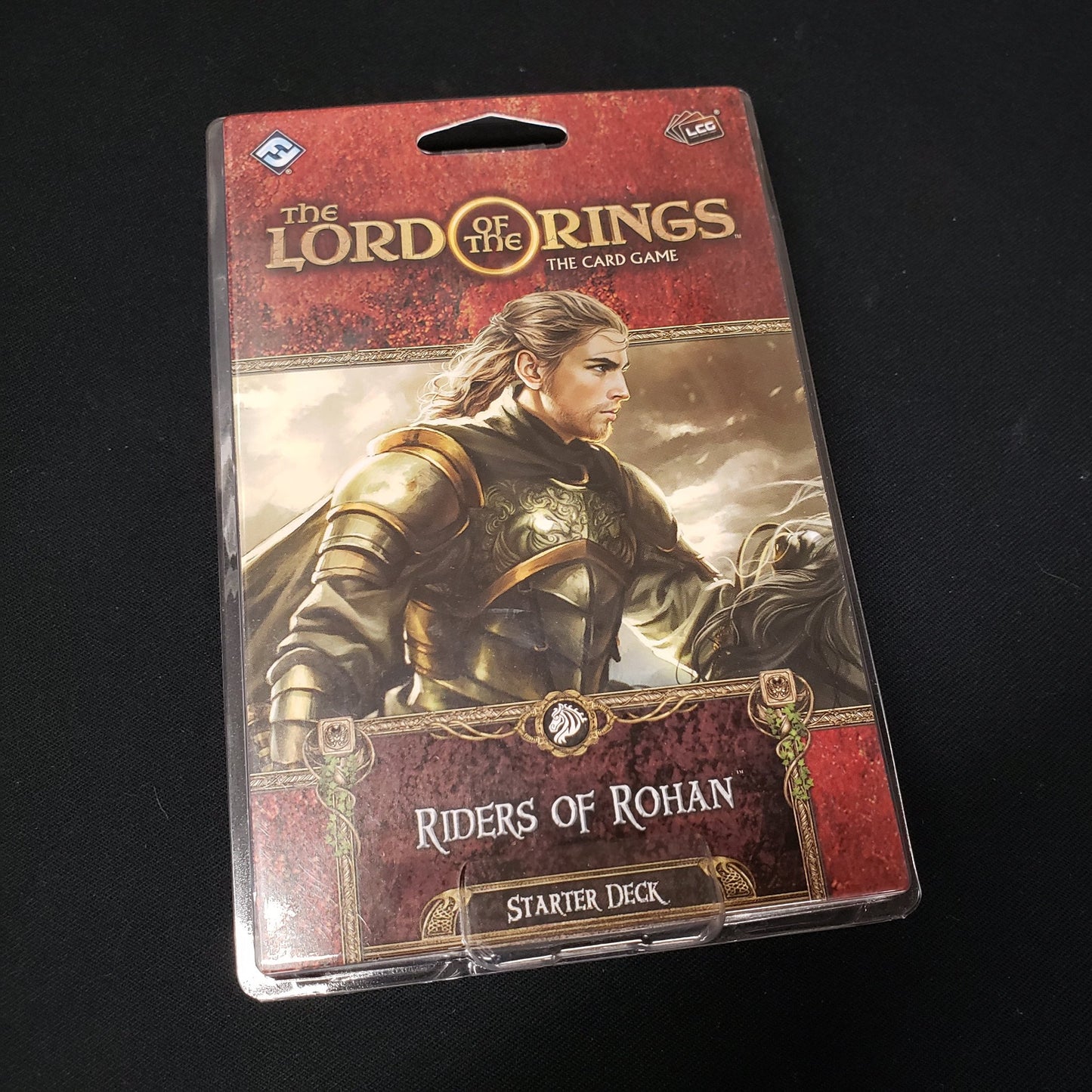 Image shows the front cover of the package of the Riders of Rohan Starter Deck from the Lord of the Rings Card Game