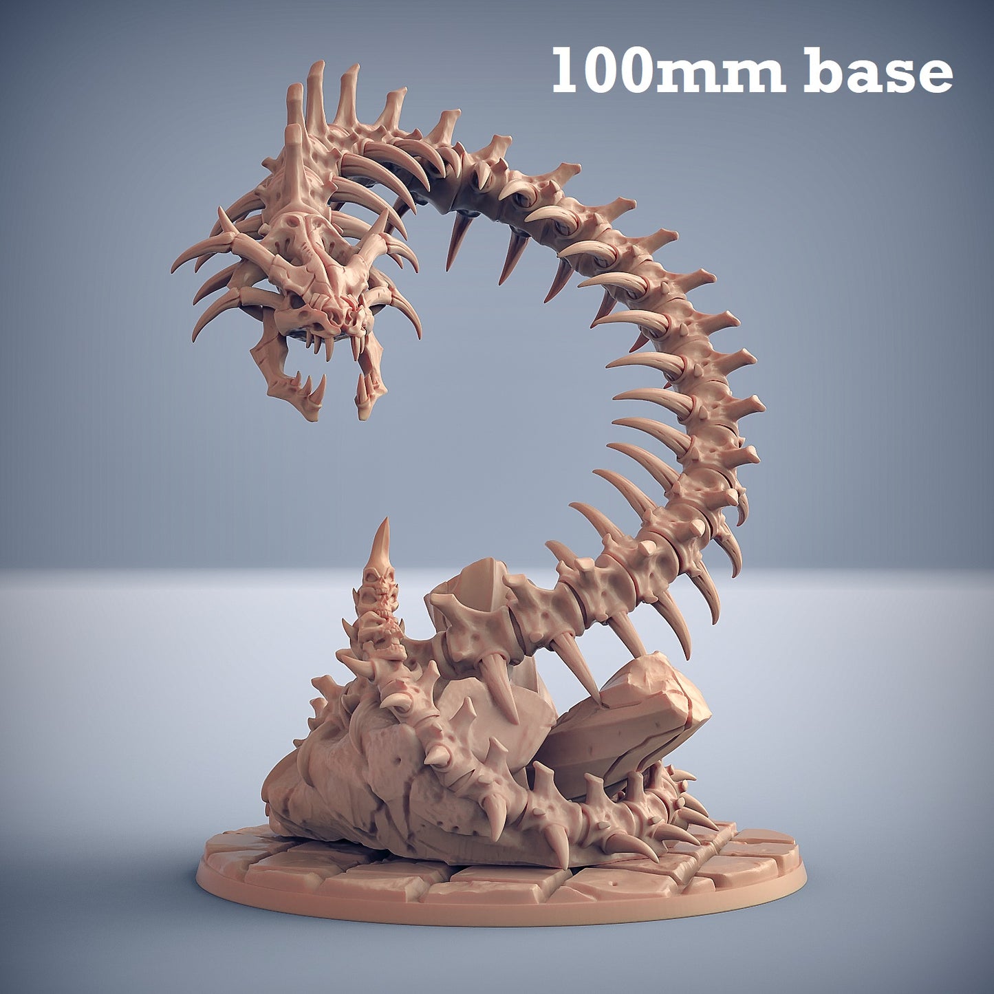 Image shows a 3D render of a giant skeleton snake gaming miniature.