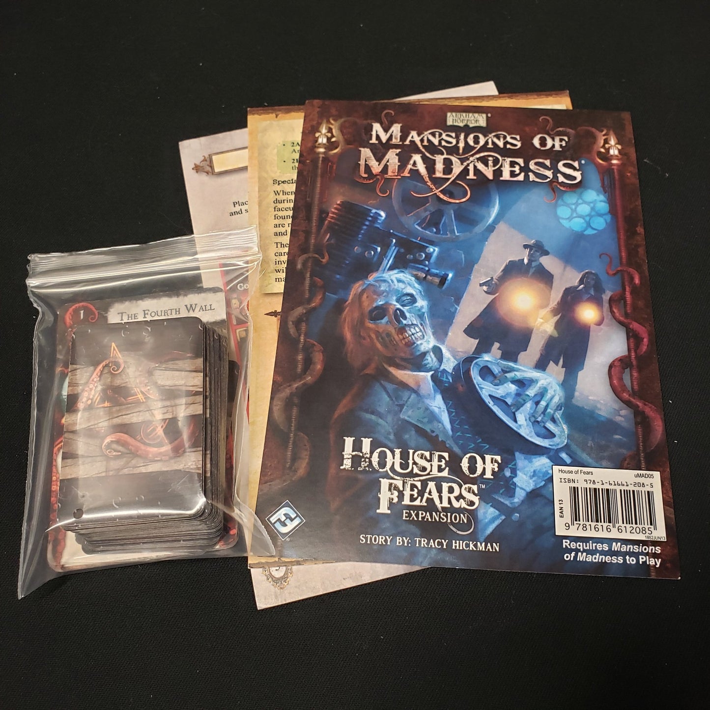 Image shows the cards for the House of Fears expansion for the board game Mansions of Madness: First Edition