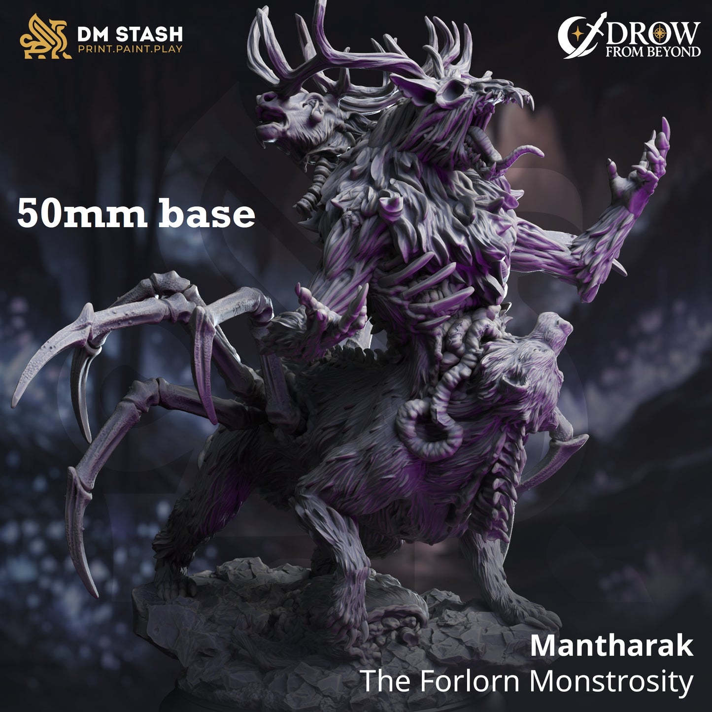 Image shows a 3D render of a wendigo amalgamation gaming miniature.