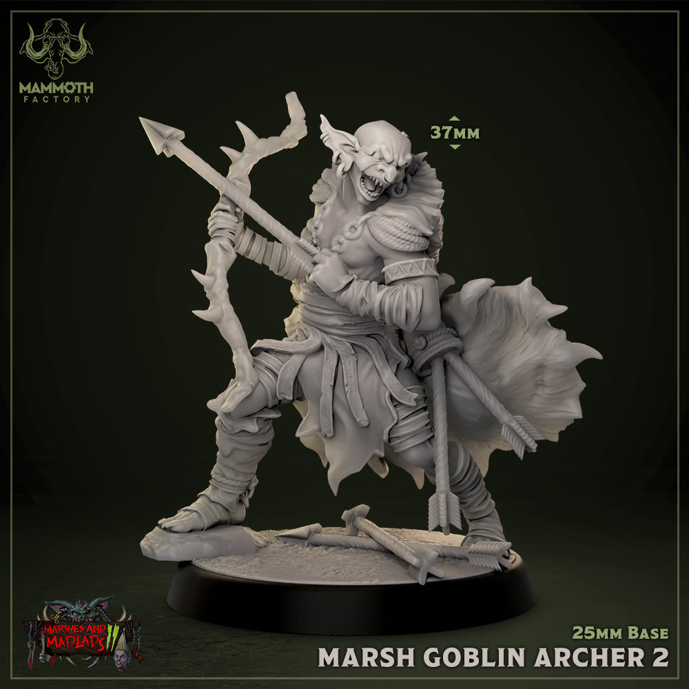 Image shows a 3D render of a goblin archer gaming miniature