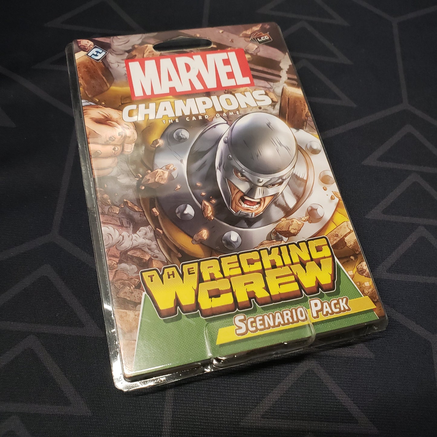 Image shows the front of the package for the Wrecking Crew Scenario Pack for the Marvel Champions card game