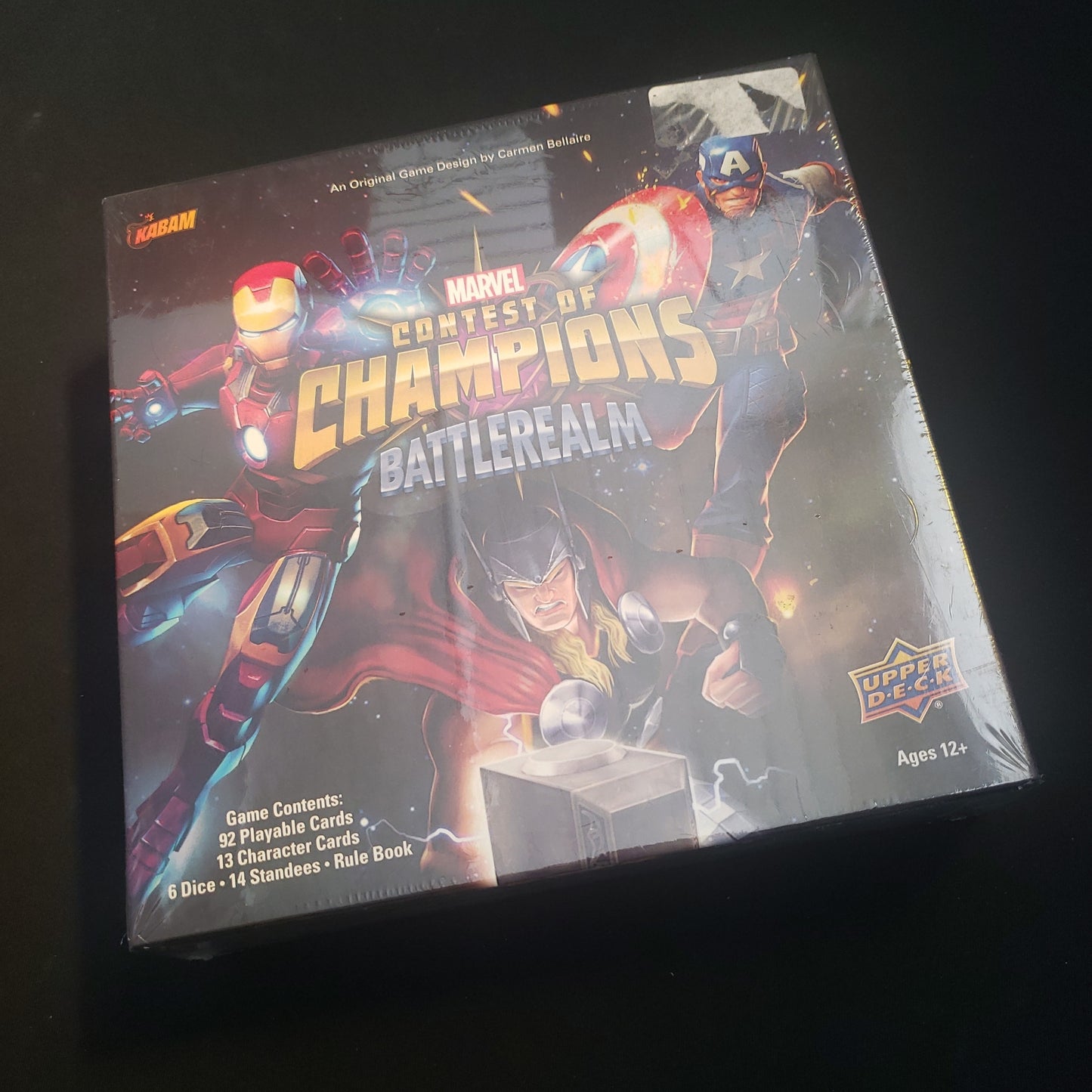 Image shows the front cover of the box of the Marvel Contest of Champions: Battlerealm board game