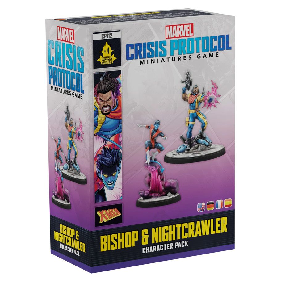 Image shows the front of the package for the Bishop & Nightcrawler character pack for the Marvel Crisis Protocol miniatures game