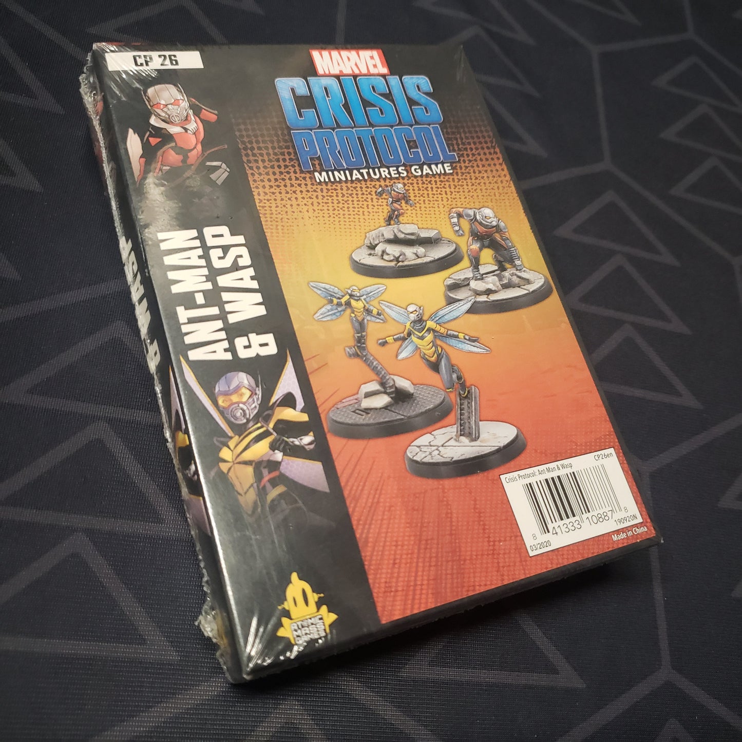 Image shows the front of the package for the Ant-Man & Wasp character pack for the Marvel Crisis Protocol miniatures game